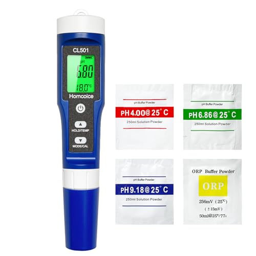 Homcoice pH Chlore Mètre Piscine 5-en-1, pH Chlore ORP H₂