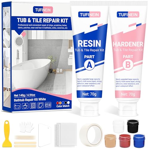 Kit Reparation Baignoire Acrylique Blanc 140g, TUFINEIN Kit Réparation Email