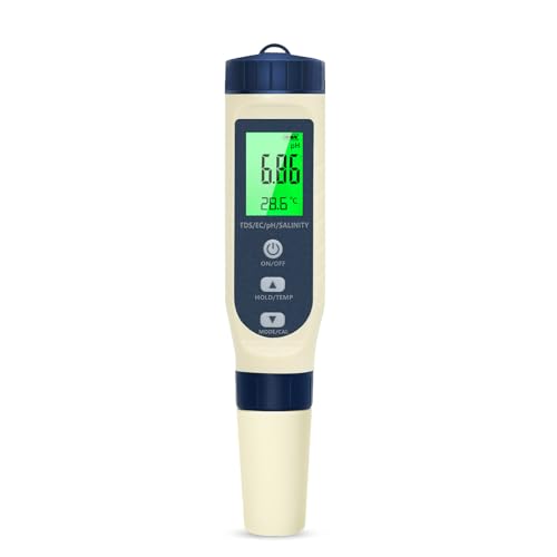 Pious Ph Metre, 5 en 1 PH/TDS/EC/Salinité/Thermomètre, Testeur ph à