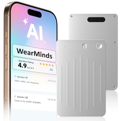 WearMinds Enregistreur vocal AI avec étui, contrôle par application, transcription