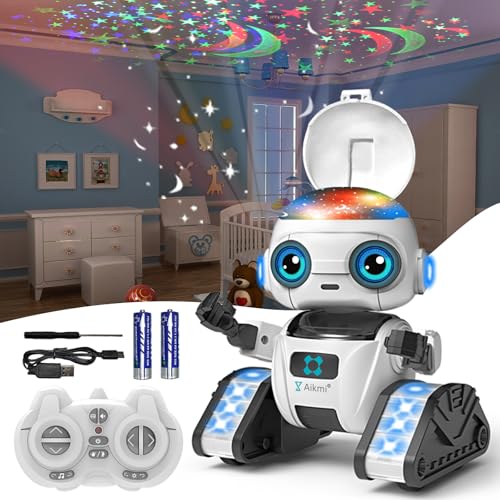 Robot Enfant Jouet, Robot Télécommandés Rechargeables avec Veilleuse Projecteur Ciel