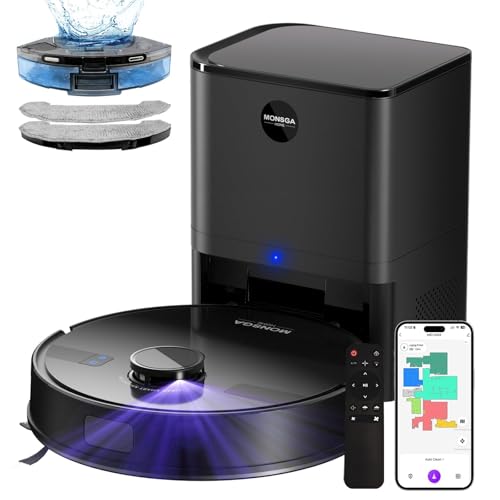 MONSGA Aspirateur Robot Laveur avec Serpillière & 3.5L Vidage Automatique