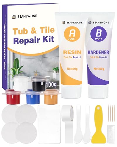 Beanewone Kit Réparation Baignoire Acrylique Blanc, Kit Réparation Email Baignoire