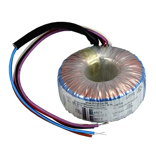 Lumonic transformateur toroïdal Transformateur 50VA 2x12V pour audio, industriels, halogènes